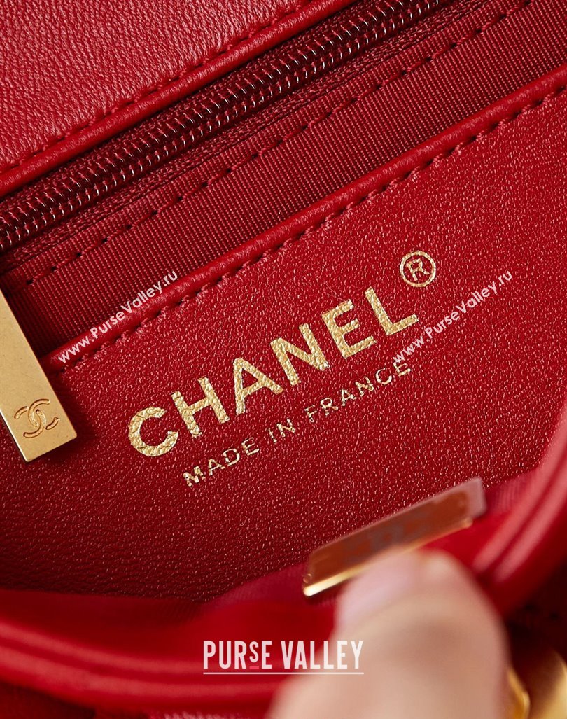 Chanel Shiny Lambskin Mini Flap Bag with Metal Pearl Red 2024 AS4947 (yezi-240830060)