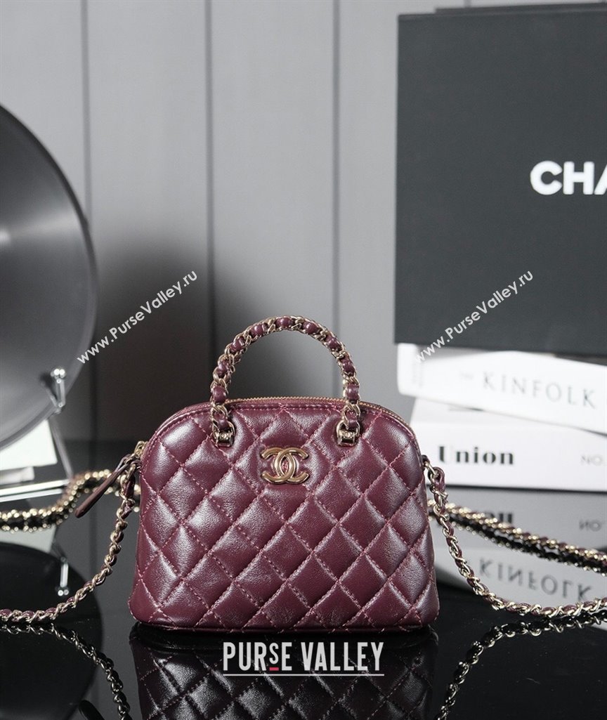 Chanel Shiny Lambskin Clutch with Chain and Top Handle Burgundy 2024 AP3354 (yezi-240830068)