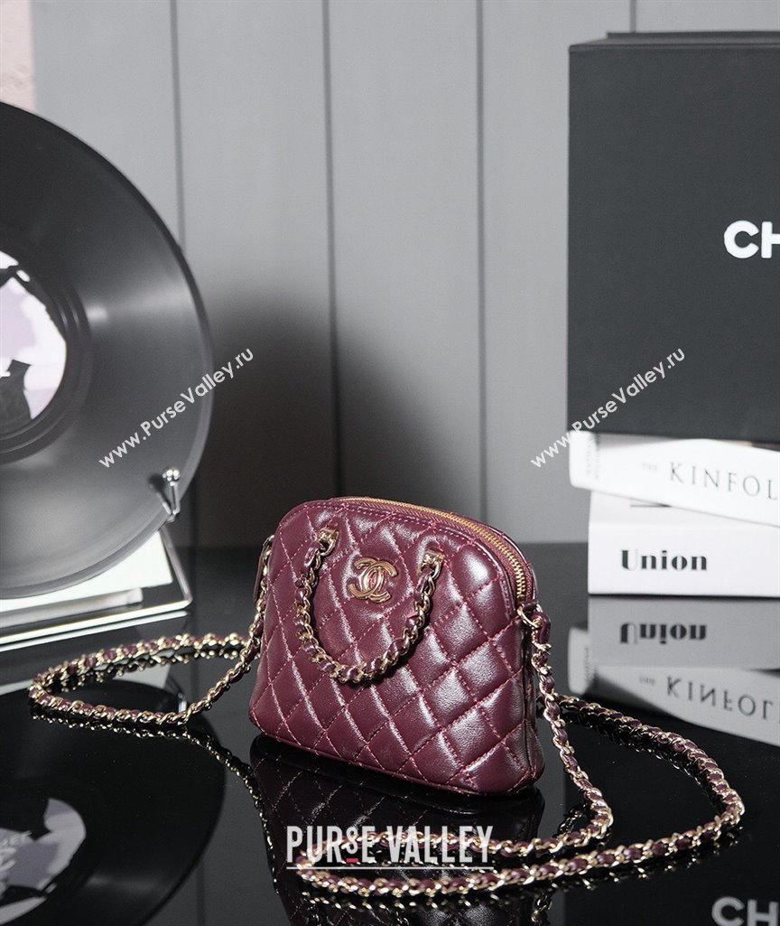 Chanel Shiny Lambskin Clutch with Chain and Top Handle Burgundy 2024 AP3354 (yezi-240830068)