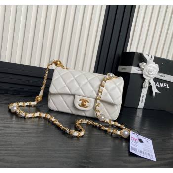 Chanel Shiny Lambskin Mini Flap Bag with Metal Pearl White 2024 AS4947 (yezi-240830061)