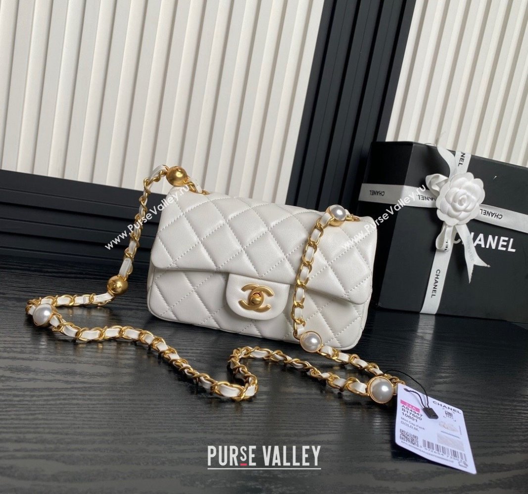 Chanel Shiny Lambskin Mini Flap Bag with Metal Pearl White 2024 AS4947 (yezi-240830061)