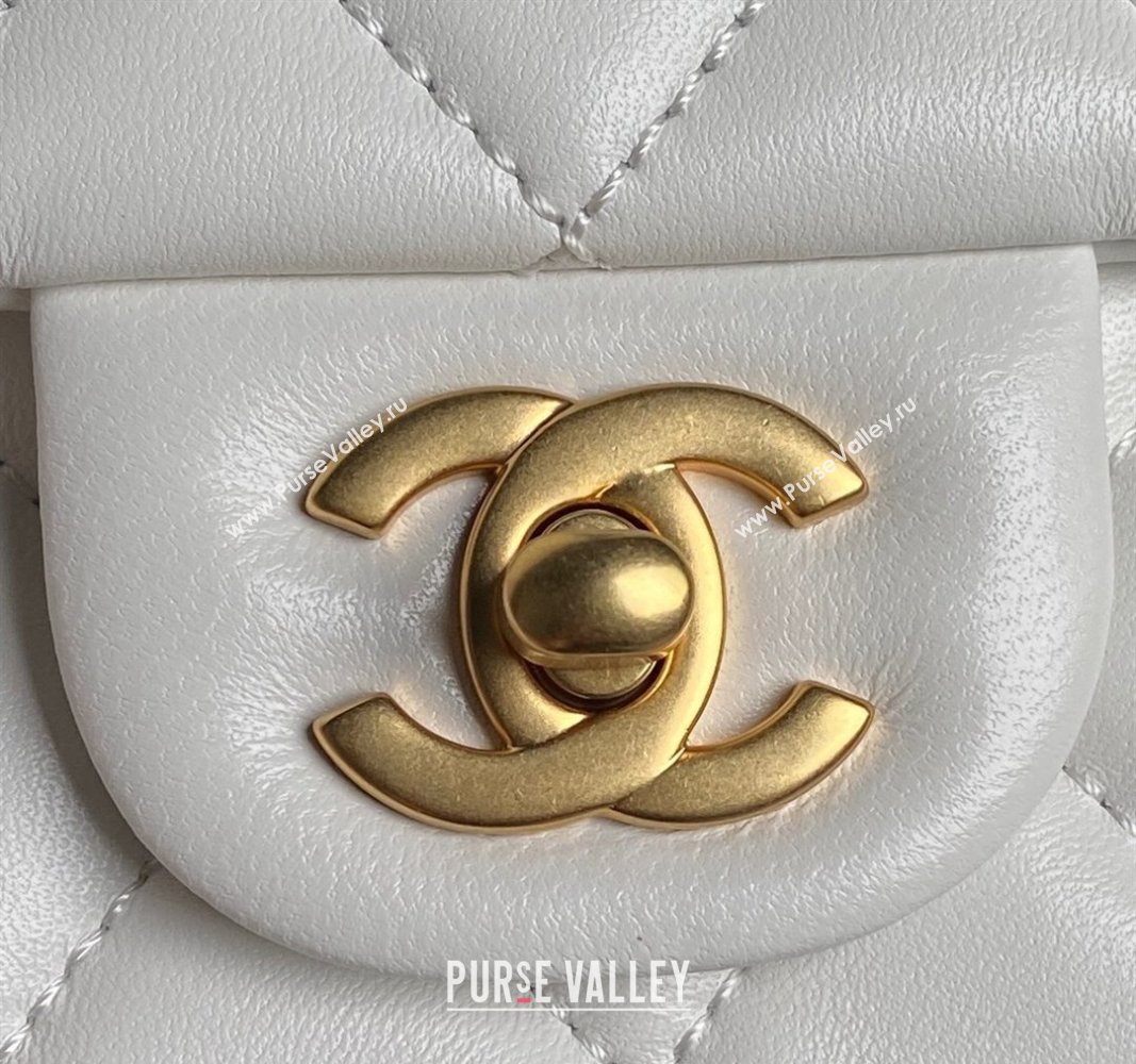 Chanel Shiny Lambskin Mini Flap Bag with Metal Pearl White 2024 AS4947 (yezi-240830061)