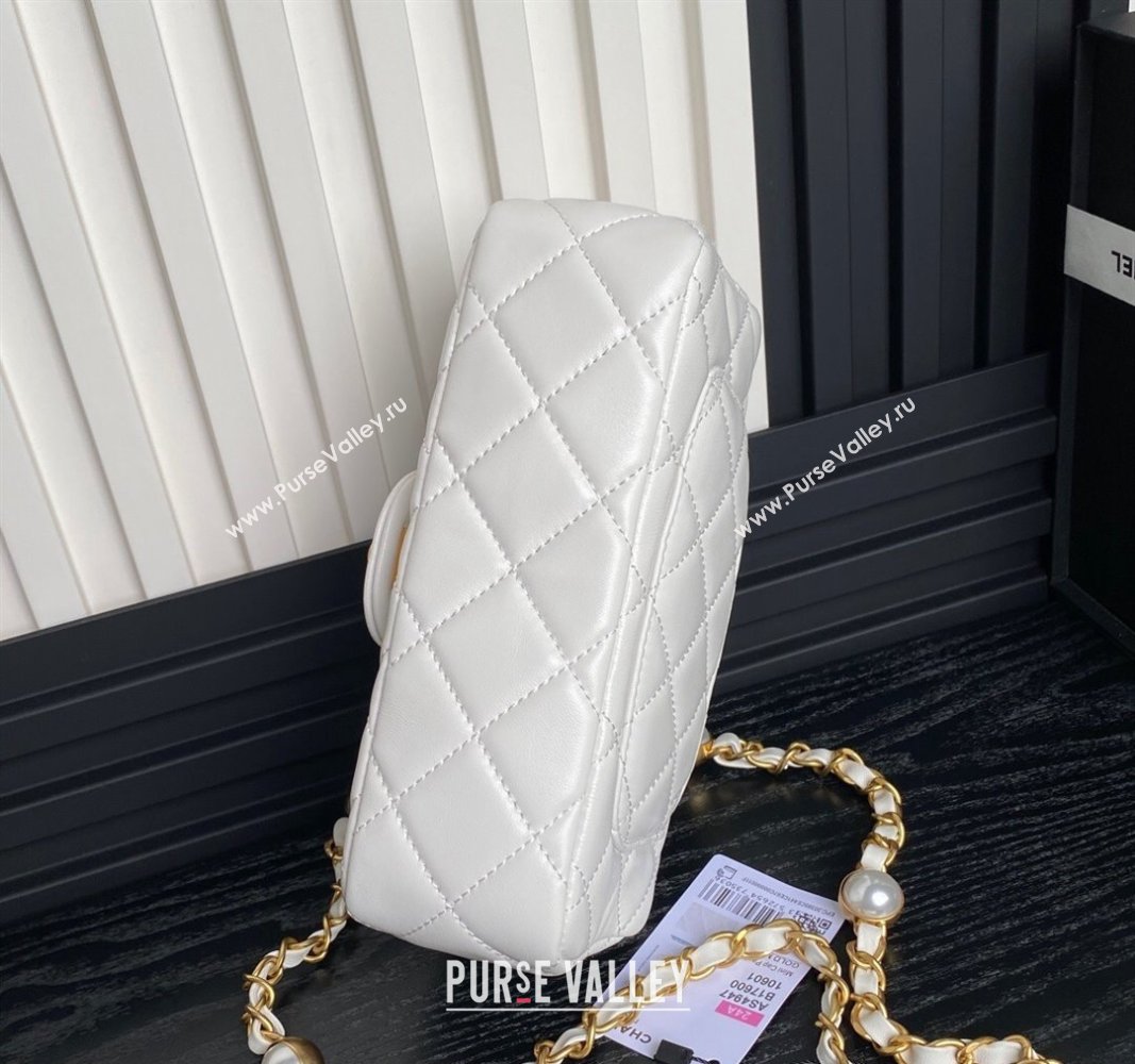 Chanel Shiny Lambskin Mini Flap Bag with Metal Pearl White 2024 AS4947 (yezi-240830061)