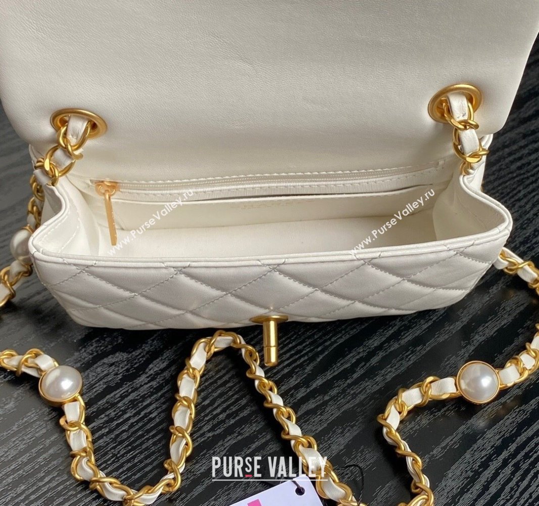 Chanel Shiny Lambskin Mini Flap Bag with Metal Pearl White 2024 AS4947 (yezi-240830061)