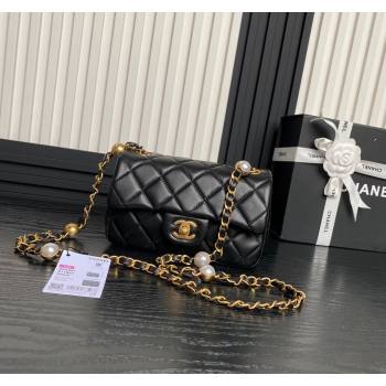 Chanel Shiny Lambskin Mini Flap Bag with Metal Pearl Black 2024 AS4947 (yezi-240830062)