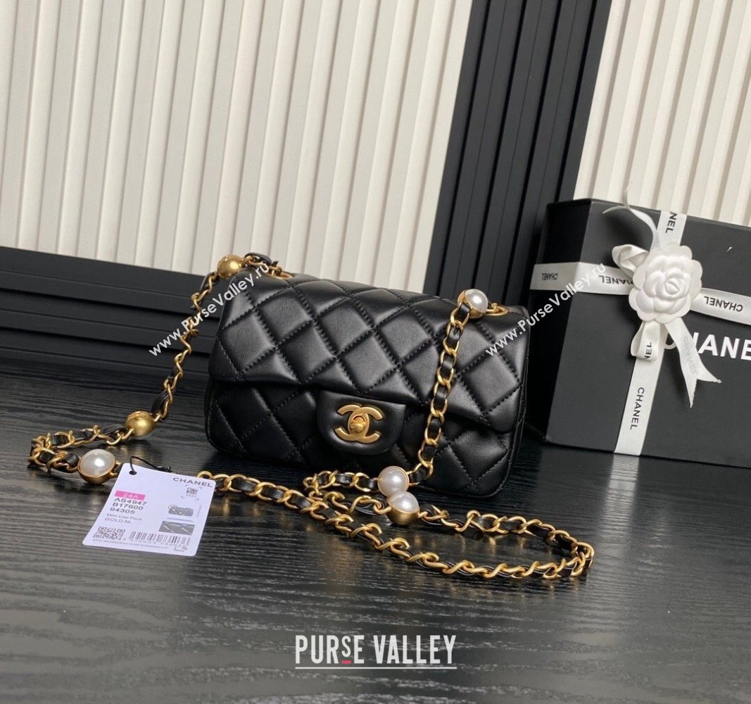 Chanel Shiny Lambskin Mini Flap Bag with Metal Pearl Black 2024 AS4947 (yezi-240830062)