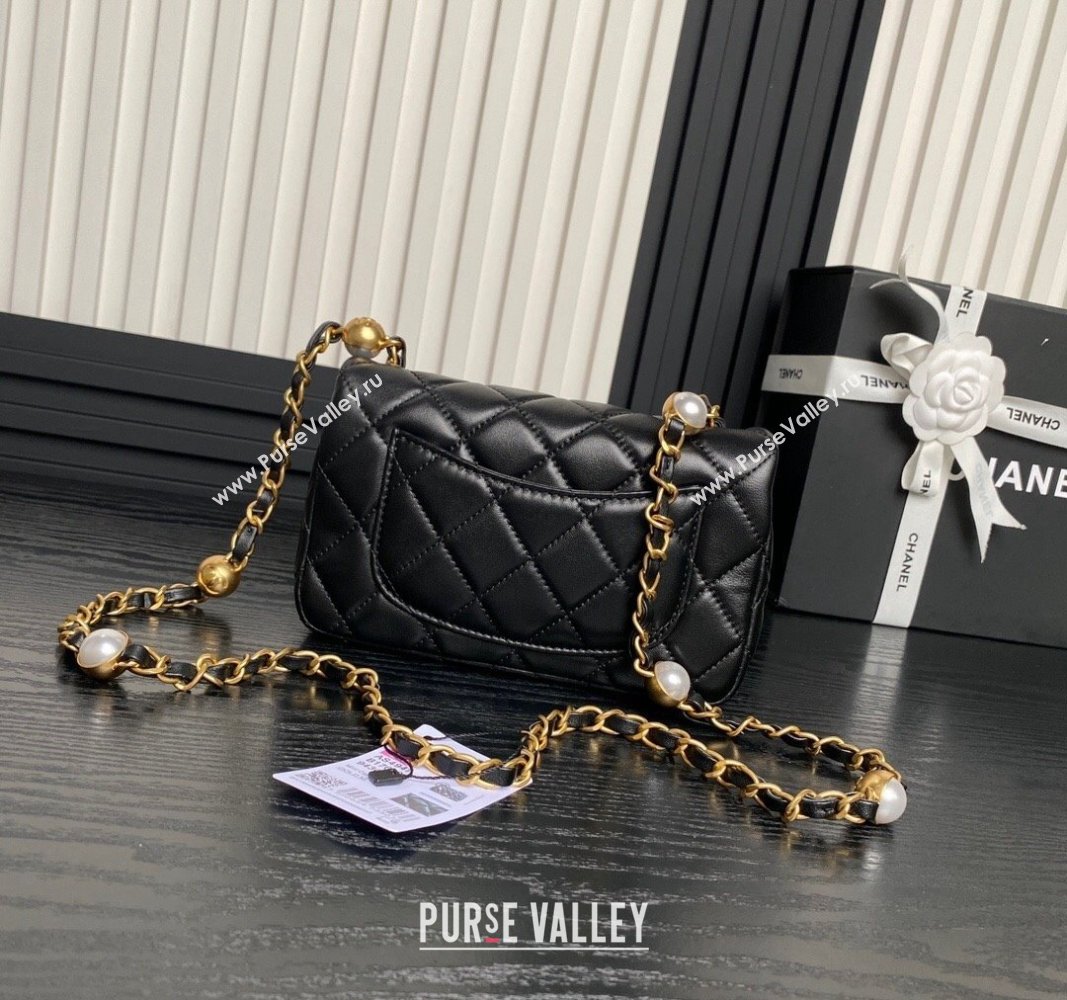 Chanel Shiny Lambskin Mini Flap Bag with Metal Pearl Black 2024 AS4947 (yezi-240830062)