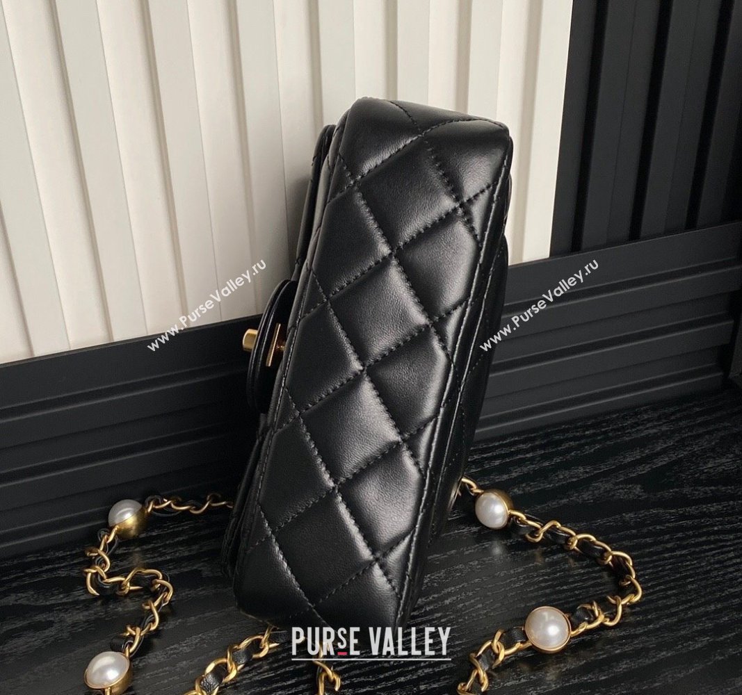 Chanel Shiny Lambskin Mini Flap Bag with Metal Pearl Black 2024 AS4947 (yezi-240830062)