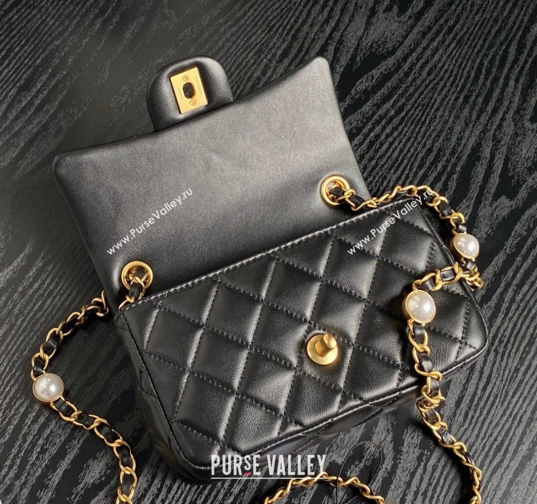 Chanel Shiny Lambskin Mini Flap Bag with Metal Pearl Black 2024 AS4947 (yezi-240830062)