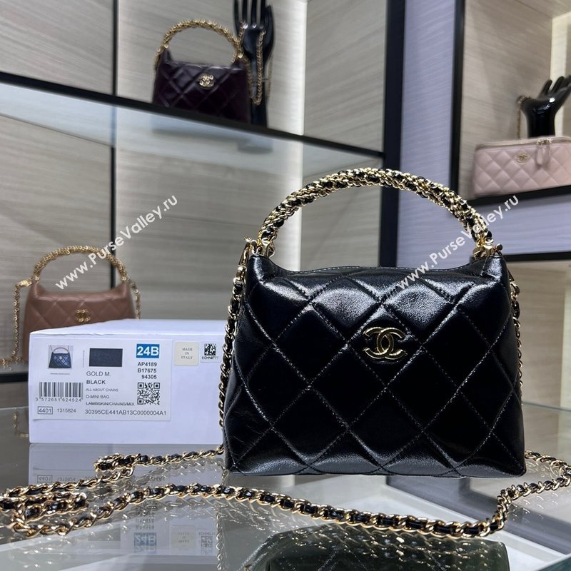 Chanel Lambskin Clutch with Chain and Top Handle AP4189 Black 2024 (yezi-240830104)