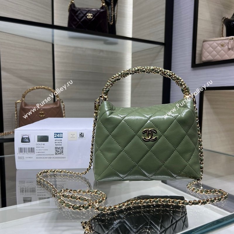 Chanel Lambskin Clutch with Chain and Top Handle AP4189 Green 2024 (yezi-240830105)