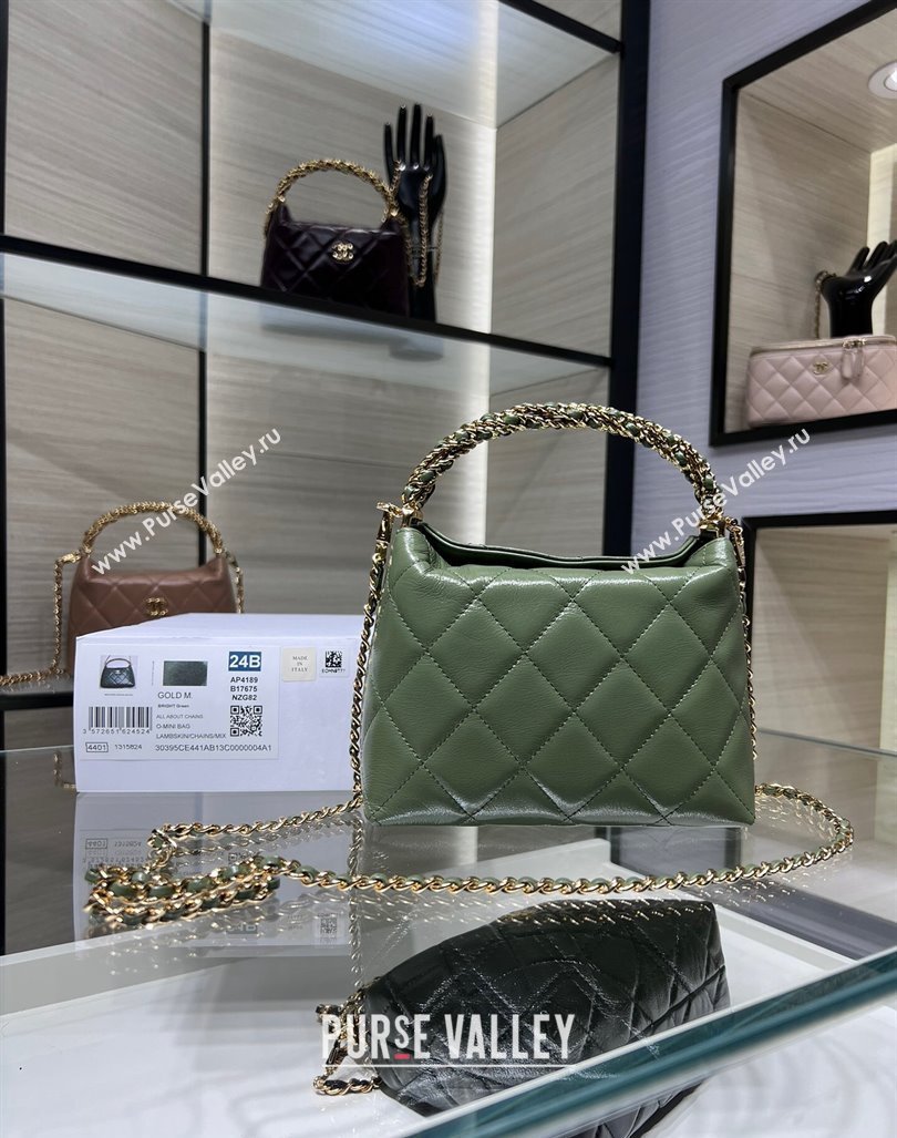 Chanel Lambskin Clutch with Chain and Top Handle AP4189 Green 2024 (yezi-240830105)