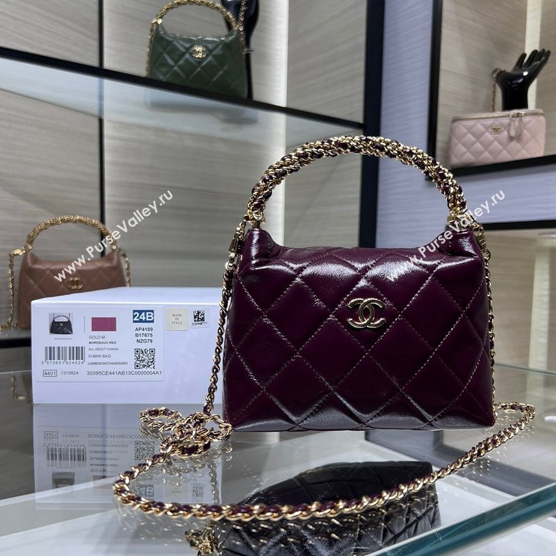 Chanel Lambskin Clutch with Chain and Top Handle AP4189 Burgundy 2024 (yezi-240830107)