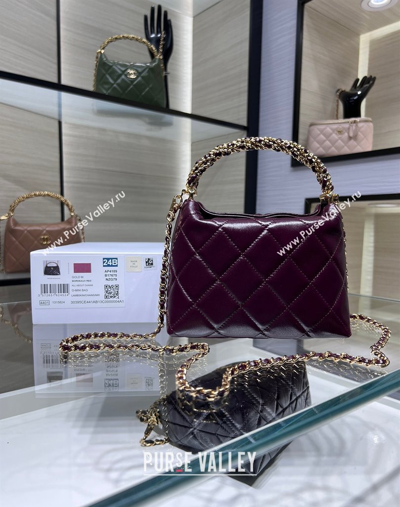 Chanel Lambskin Clutch with Chain and Top Handle AP4189 Burgundy 2024 (yezi-240830107)