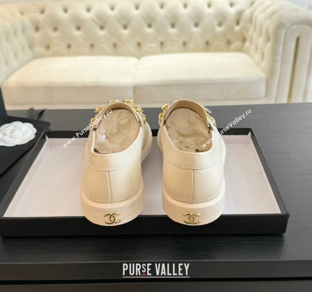 Chanel Calfskin Loafers with Heart Charm Ivory White 2024 G45785 (SS-240910076)