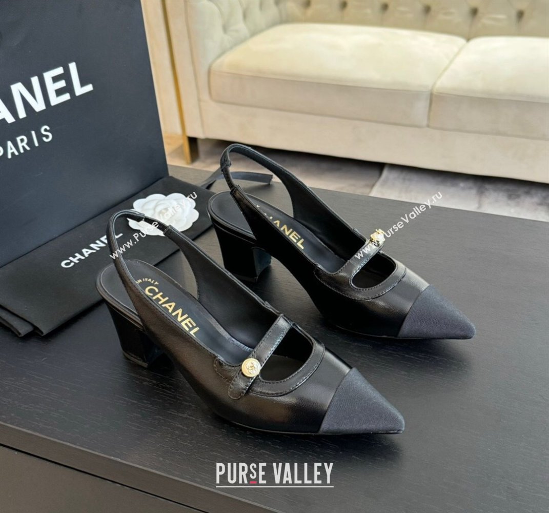 Chanel Lambskin Slingback Pumps with Pearl Strap Black 2024 CH091014 (SS-240910081)