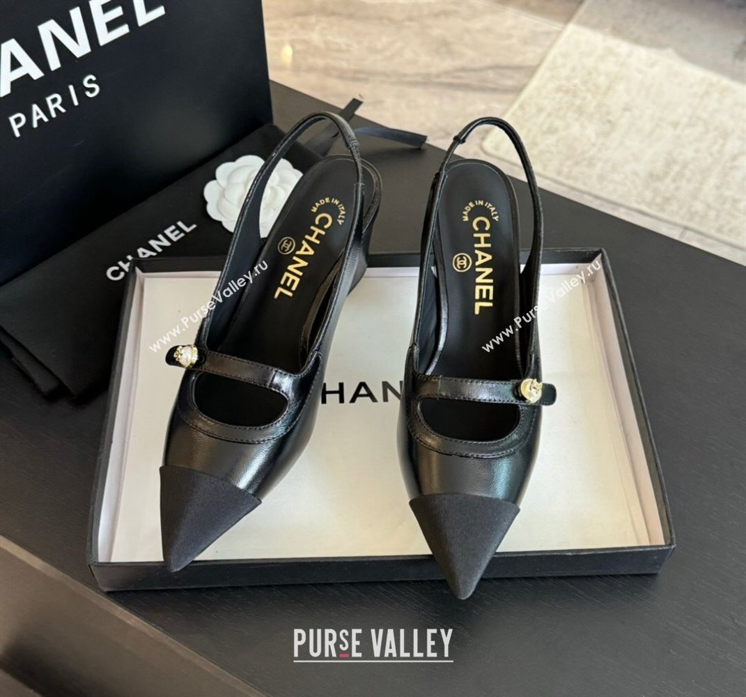 Chanel Lambskin Slingback Pumps with Pearl Strap Black 2024 CH091014 (SS-240910081)