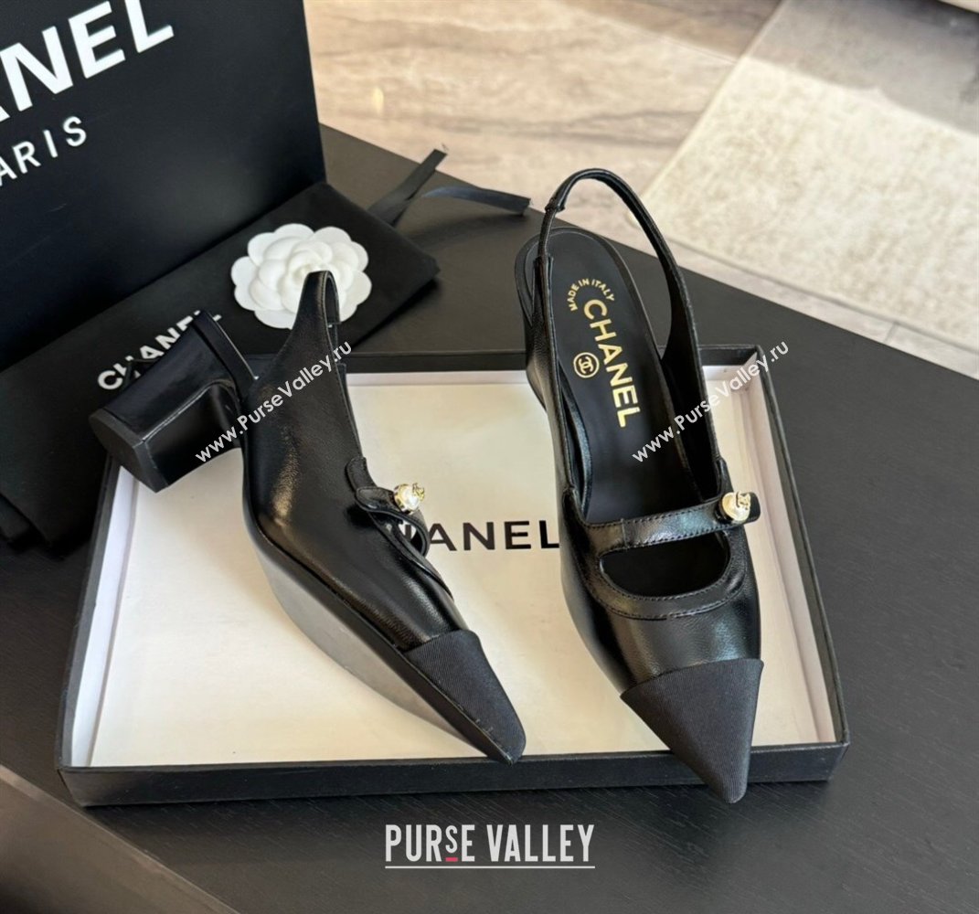 Chanel Lambskin Slingback Pumps with Pearl Strap Black 2024 CH091014 (SS-240910081)