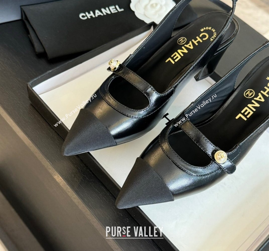 Chanel Lambskin Slingback Pumps with Pearl Strap Black 2024 CH091014 (SS-240910081)