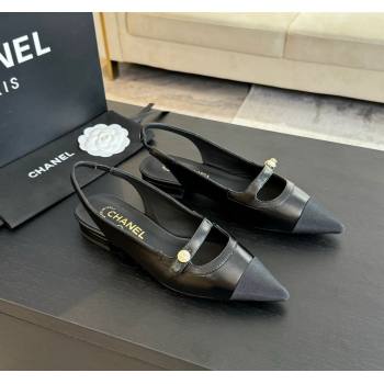 Chanel Lambskin Slingback Flats Shoes with Pearl Strap Black 2024 CH091014 (SS-240910087)