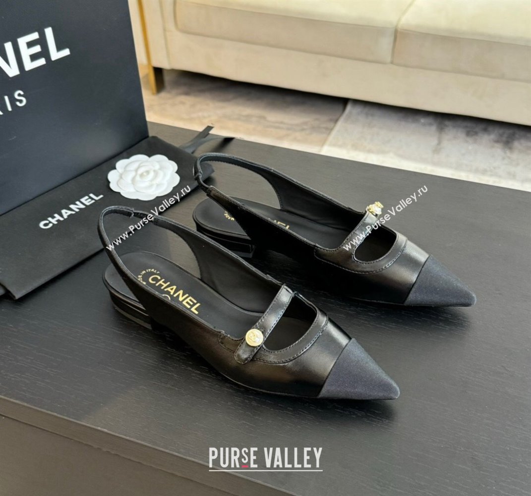 Chanel Lambskin Slingback Flats Shoes with Pearl Strap Black 2024 CH091014 (SS-240910087)