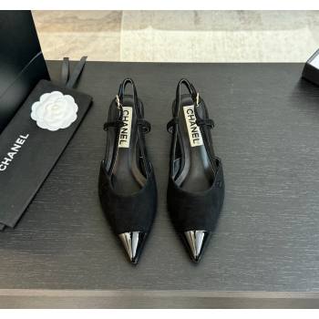 Chanel Suede Pointed Slingback Pumps 3.5cm Black 2024 CH091012 (SS-240910072)