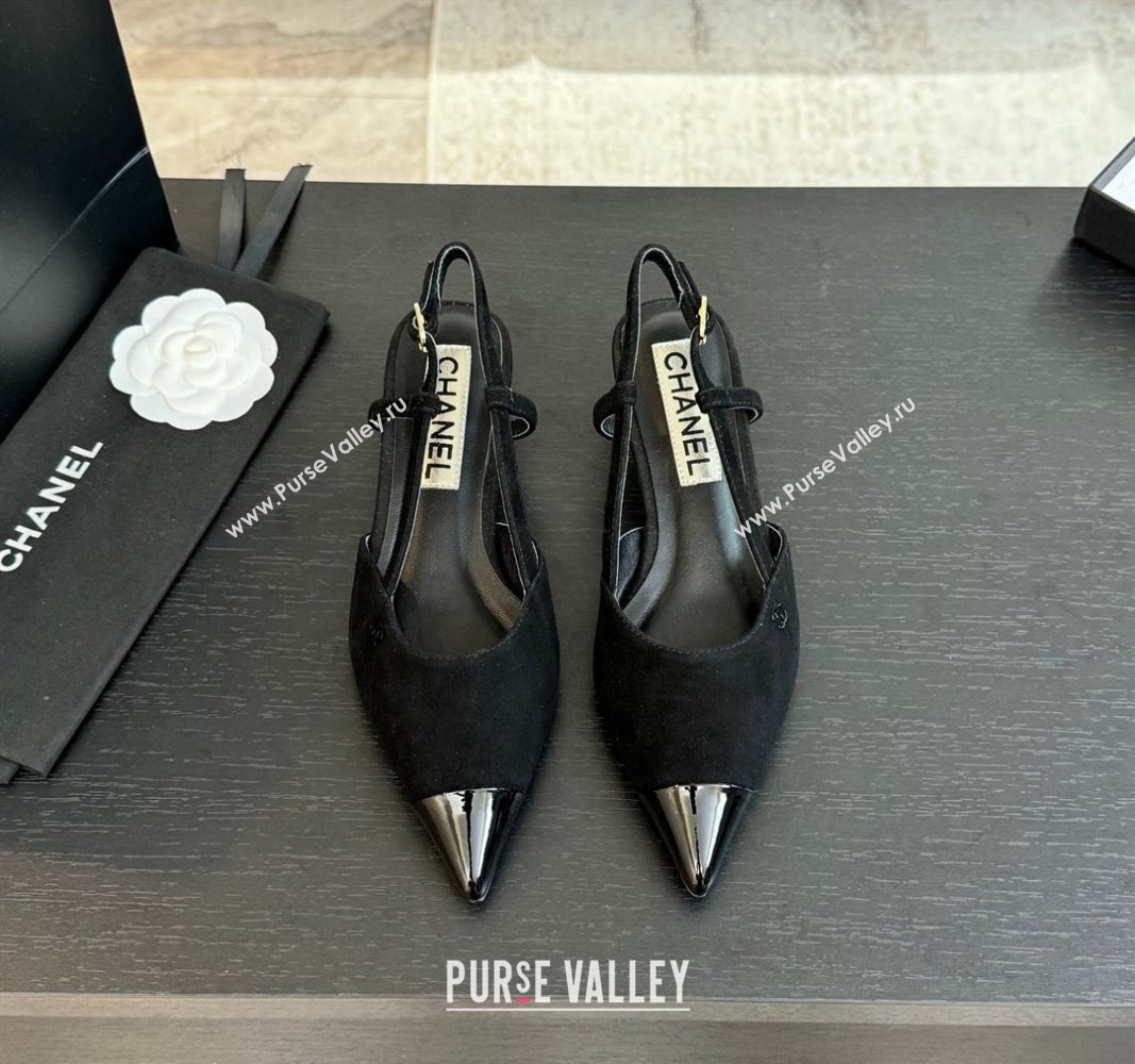 Chanel Suede Pointed Slingback Pumps 3.5cm Black 2024 CH091012 (SS-240910072)