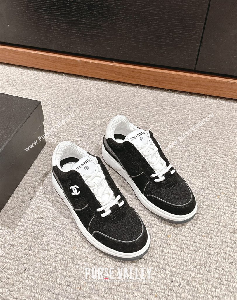 Chanel Felt Fabric Suede Sneakers Black 2024 CH091015 (SS-240910090)