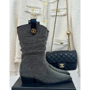 Chanel Strass Studs Allover Heel Medium Boots Black 2024 CH091016 (KL-240910091)