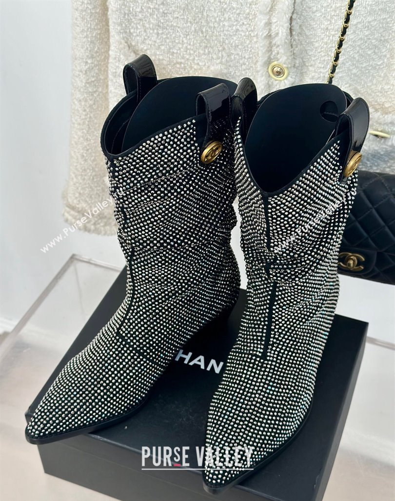 Chanel Strass Studs Allover Heel Medium Boots Black 2024 CH091016 (KL-240910091)