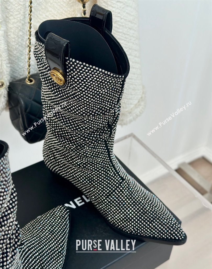 Chanel Strass Studs Allover Heel Medium Boots Black 2024 CH091016 (KL-240910091)