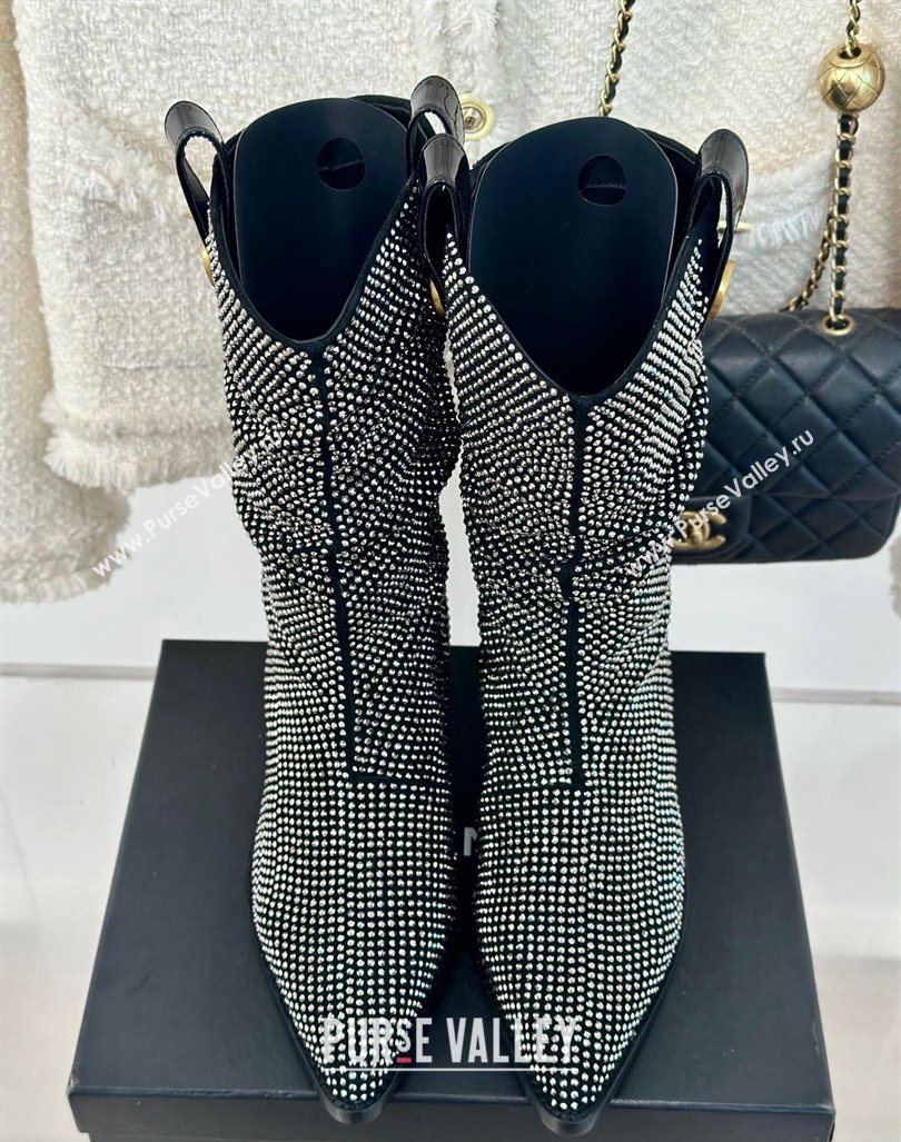 Chanel Strass Studs Allover Heel Medium Boots Black 2024 CH091016 (KL-240910091)