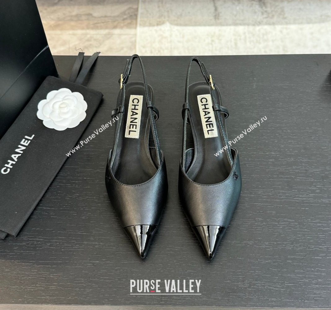 Chanel Calfskin Leather Pointed Slingback Pumps 3.5cm Black 2024 CH091012 (SS-240910073)