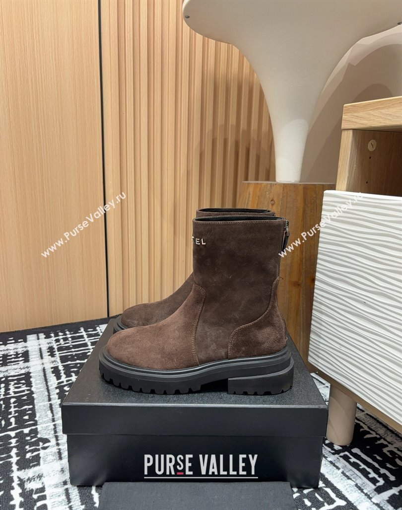 Chanel Suede Platform Ankle Boots with Front CHANEL Brown 2024 CH091018 (KL-240910099)