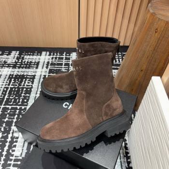 Chanel Suede Platform Ankle Boots with Front CHANEL Brown 2024 CH091018 (KL-240910099)