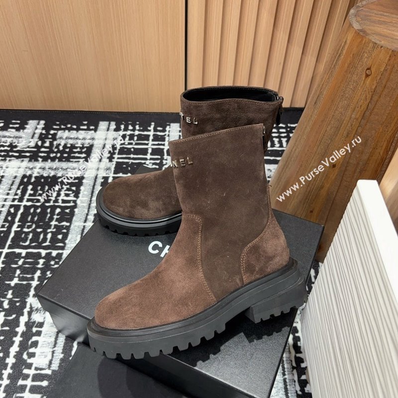 Chanel Suede Platform Ankle Boots with Front CHANEL Brown 2024 CH091018 (KL-240910099)