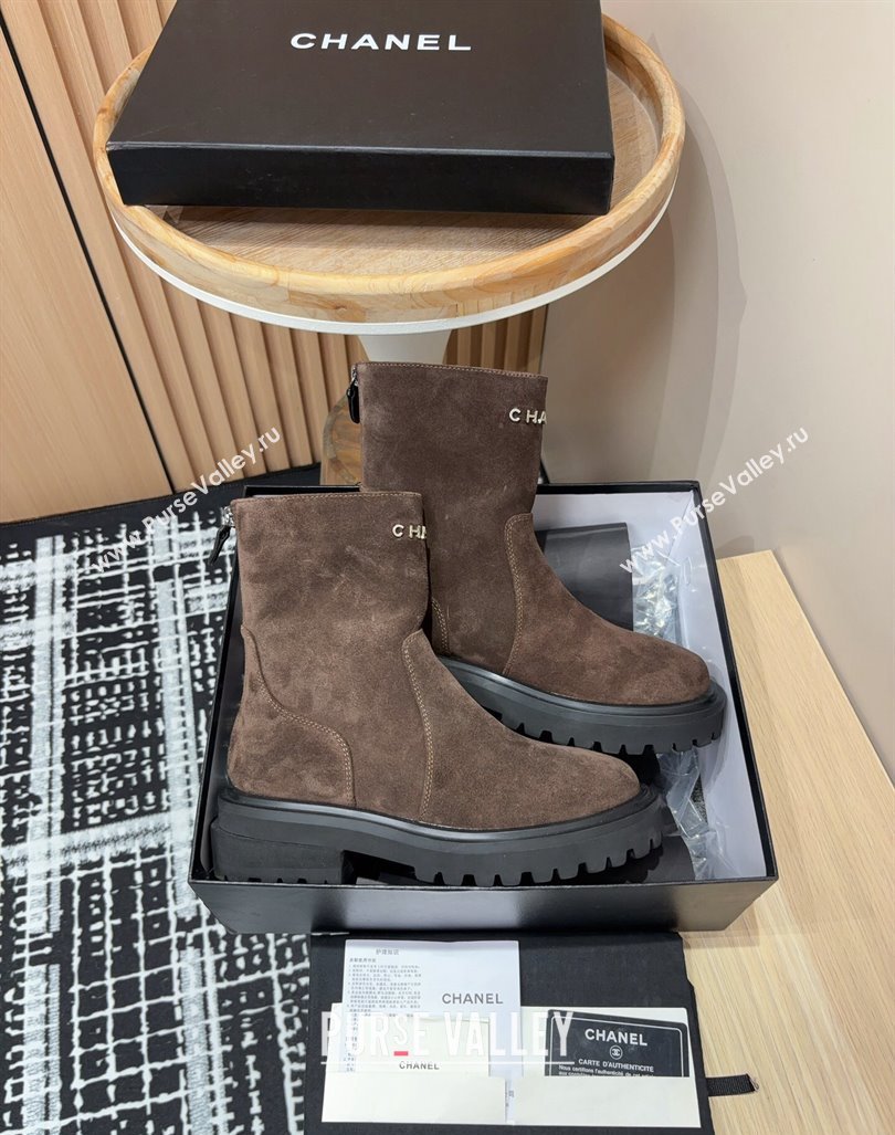 Chanel Suede Platform Ankle Boots with Front CHANEL Brown 2024 CH091018 (KL-240910099)