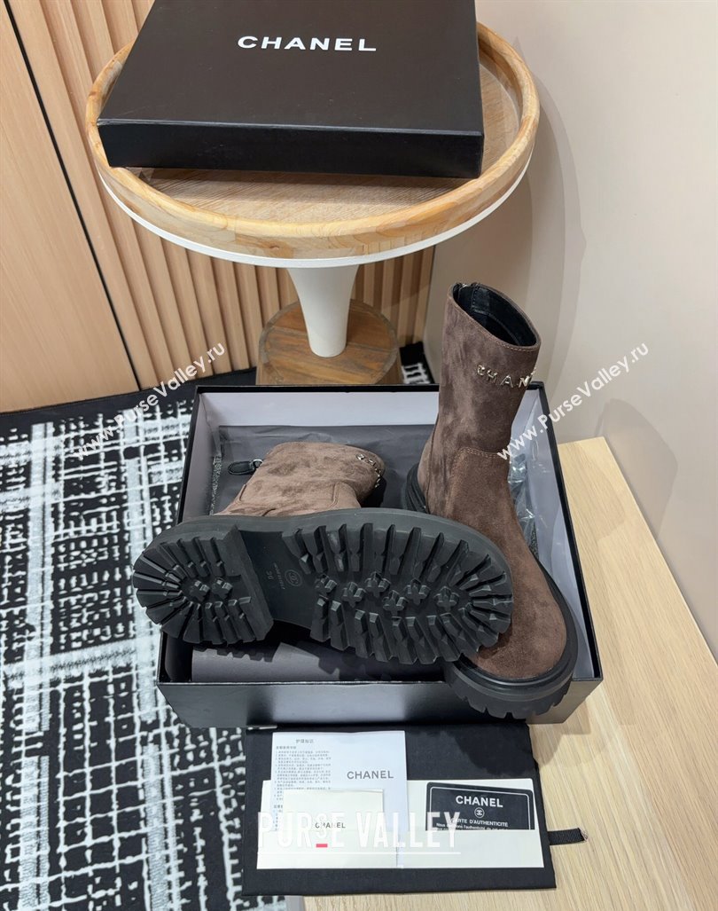 Chanel Suede Platform Ankle Boots with Front CHANEL Brown 2024 CH091018 (KL-240910099)