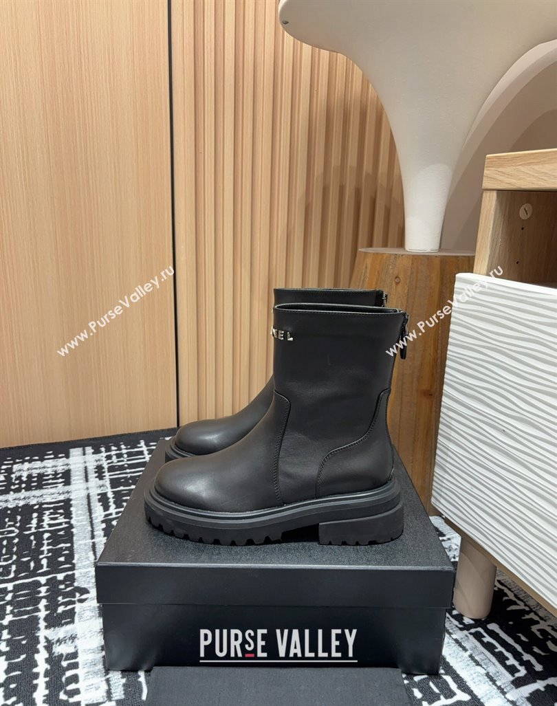 Chanel Calfskin Platform Ankle Boots with Front CHANEL Black 2024 CH091018 (KL-240910100)