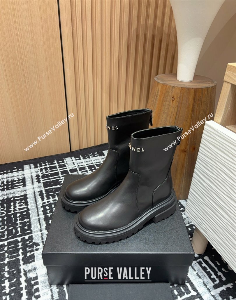 Chanel Calfskin Platform Ankle Boots with Front CHANEL Black 2024 CH091018 (KL-240910100)