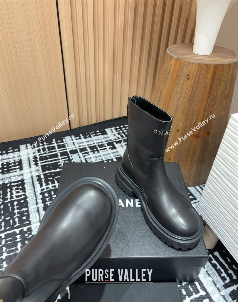 Chanel Calfskin Platform Ankle Boots with Front CHANEL Black 2024 CH091018 (KL-240910100)