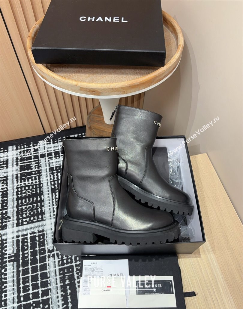 Chanel Calfskin Platform Ankle Boots with Front CHANEL Black 2024 CH091018 (KL-240910100)