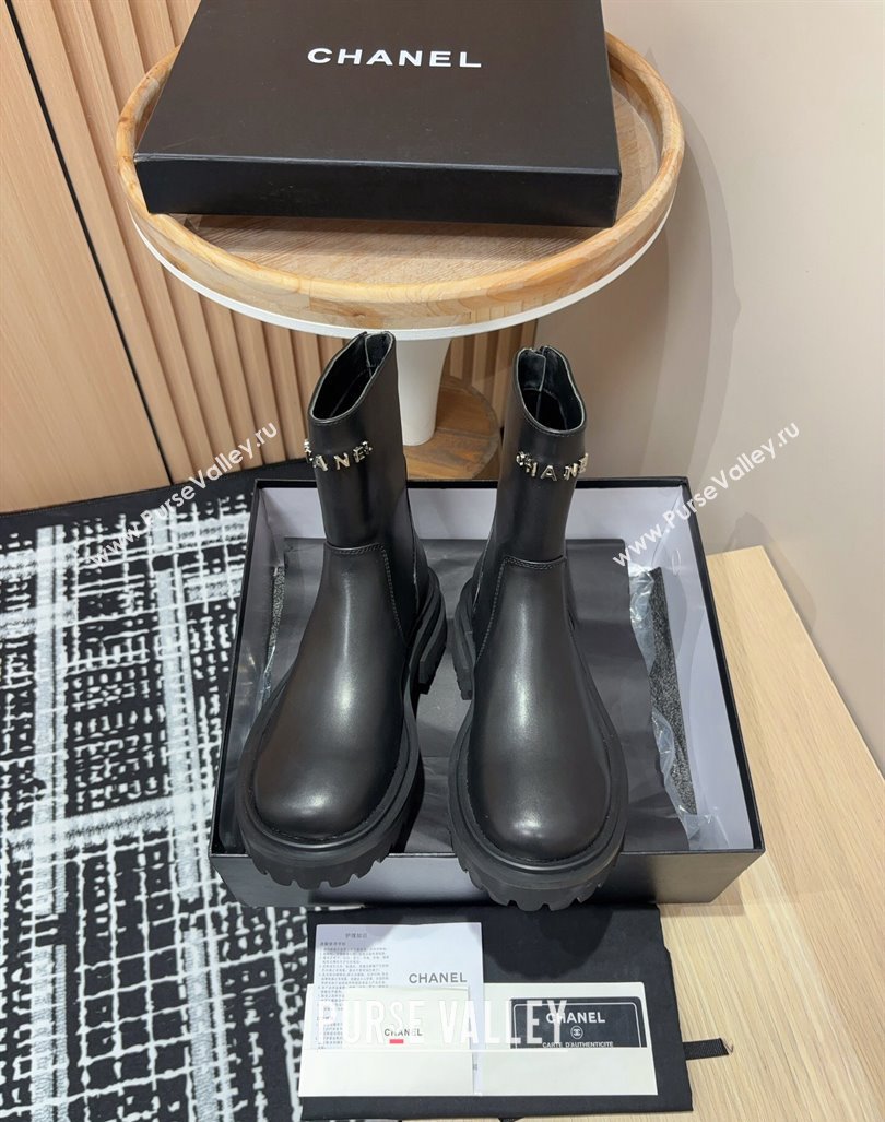 Chanel Calfskin Platform Ankle Boots with Front CHANEL Black 2024 CH091018 (KL-240910100)