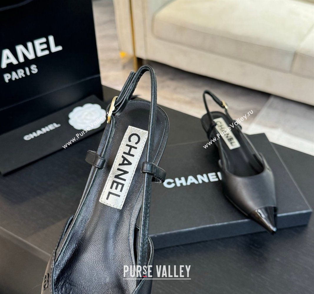 Chanel Calfskin Leather Pointed Slingback Pumps 3.5cm Black 2024 CH091012 (SS-240910073)