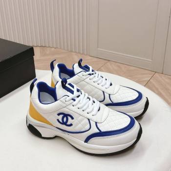 Chanel Quilted Calfskin Sneakers White/Blue 2024 CH091019 (KL-240910106)