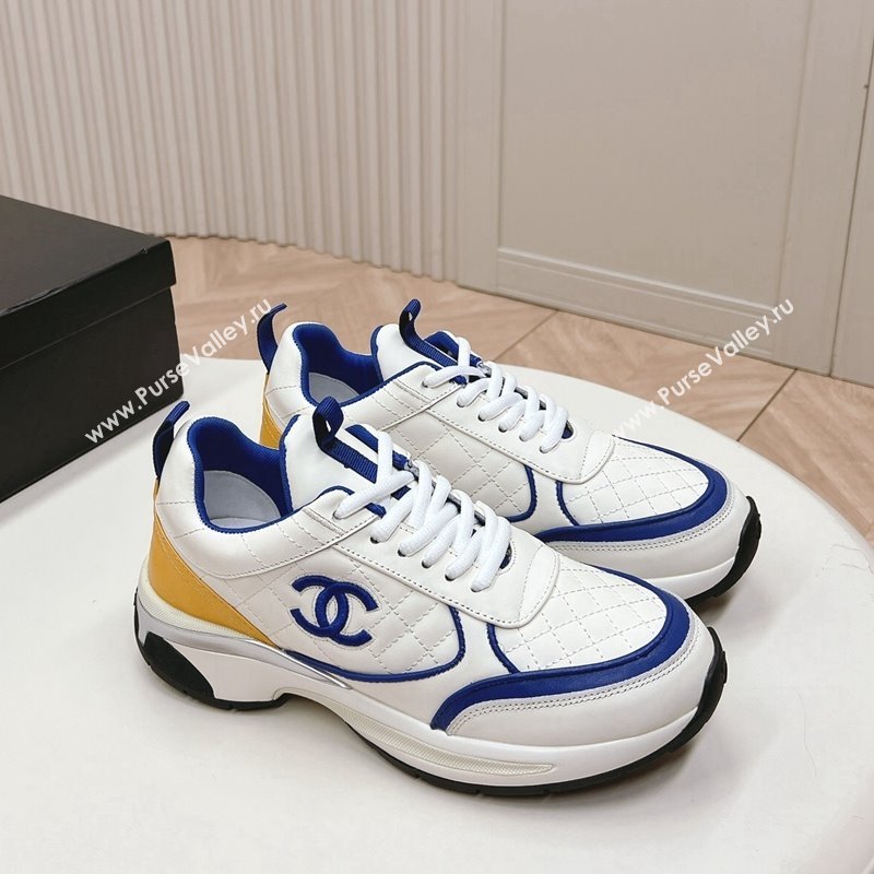 Chanel Quilted Calfskin Sneakers White/Blue 2024 CH091019 (KL-240910106)