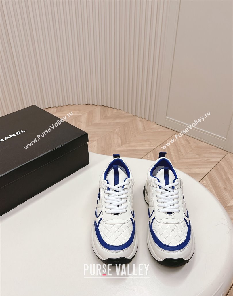 Chanel Quilted Calfskin Sneakers White/Blue 2024 CH091019 (KL-240910106)