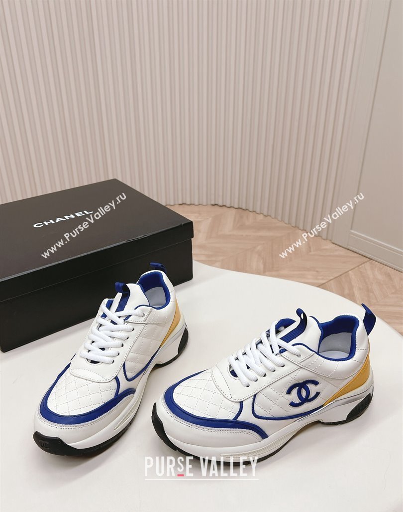 Chanel Quilted Calfskin Sneakers White/Blue 2024 CH091019 (KL-240910106)