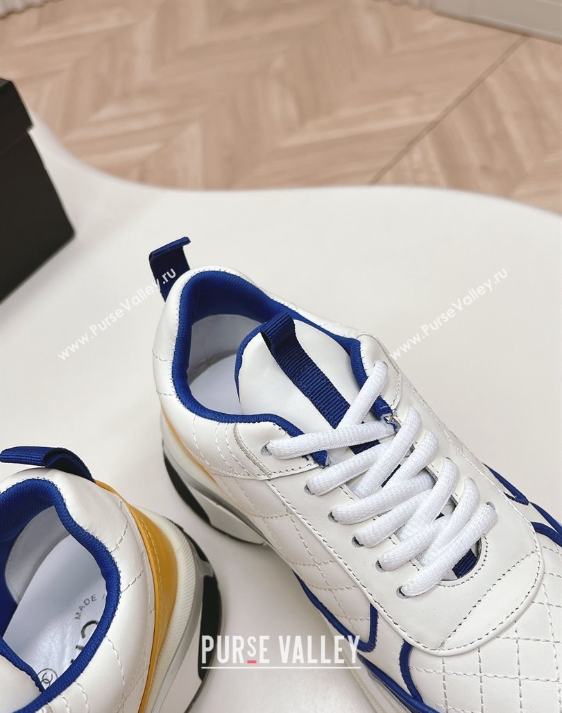 Chanel Quilted Calfskin Sneakers White/Blue 2024 CH091019 (KL-240910106)