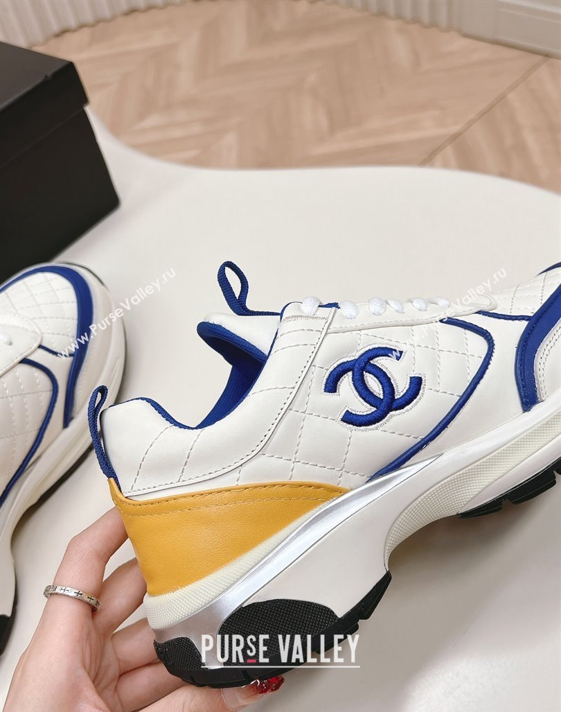 Chanel Quilted Calfskin Sneakers White/Blue 2024 CH091019 (KL-240910106)